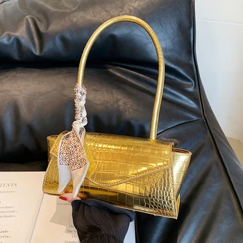 Золотая Серебряная сумка через плечо с крокодиловым узором из искусственной кожи, классическая женская сумка, модная сумка для покупок, сумка-слинг, кошелек, сумки-тотализаторы