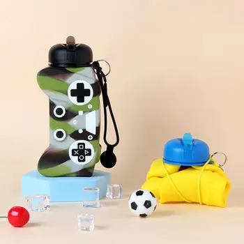 Игривая бутылка для воды, многоразовая бутылка для воды в форме игровой консоли, 600 мл, складная спортивная бутылка с ремешком на запястье, герметичная для путешествий