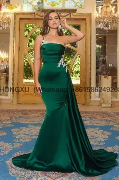 Изумрудно-зеленое вечернее платье с бисером 2023, Элегантная Сексуальная Русалка На Одно плечо, Дубайское женское вечернее платье для официальной вечеринки.