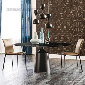 Итальянский обеденный стол для небольшой квартиры, бытовая каменная плита, Легкий Роскошный Круглый стол, современная минималистичная мебель для дома в скандинавском стиле
