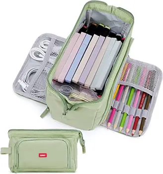 Кавайный зеленый пенал большой емкости, сумка для ручек, косметичка, Органайзер для канцелярских принадлежностей, школьные принадлежности