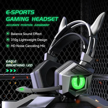 Киберспортивные Проводные Наушники Cool Eagle Eye Design LED Breathing Light Гарнитура Для PS4 PS5 Xbox PC С HD Микрофоном Cat Ear Gaming Headset
