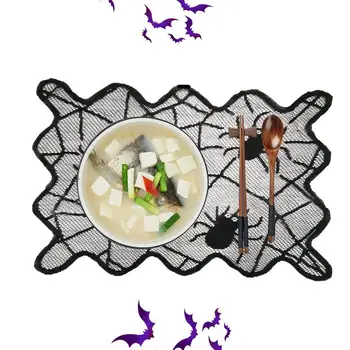 Коврик для стола из паутины, Прямоугольная черная кружевная салфетка с рисунком паутины, принадлежности для украшения ужина в доме с привидениями