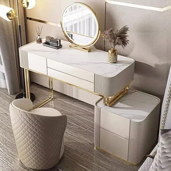 Комоды для дома Nordic Легкая Роскошная мебель для спальни Туалетный столик из массива дерева и стекла Креативный столик для макияжа с умным зеркалом