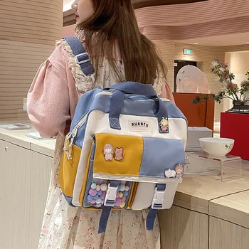 Контрастный цвет, Женский рюкзак в корейском стиле, женская сумка, тренд 2022 года, многофункциональная школьная сумка из нейлоновой ткани для школьниц, Каваи