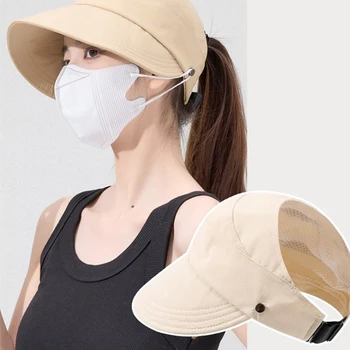 Корейская женская солнцезащитная шляпа, Летние Пустые цилиндры с широкими полями Для дам, бейсболка с регулируемым конским хвостом