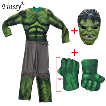 Костюмы зеленый неуклюжий с маской костюм мускулистого Супергероя Костюм на Хэллоуин для детей Мальчиков Подарок на День защиты детей
