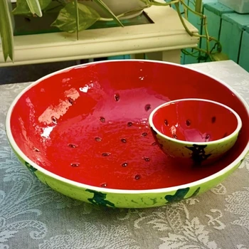 Креативная керамическая тарелка с арбузом ручной росписи, фруктовый салат, десертная тарелка, тарелка для пельменей с соусами, креветки, крабы, поднос с морепродуктами