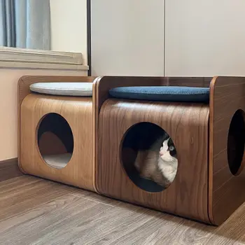 Креативная тумбочка для спальни, тумбочка для кошек, табурет для питомника, современная деревянная мебель для роскошного домашнего кошачьего домика в сборе