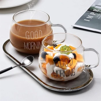 Креативные кофейные Чайные напитки Десерт Молочный стакан для завтрака Стеклянные Кружки Посуда для напитков с ручкой