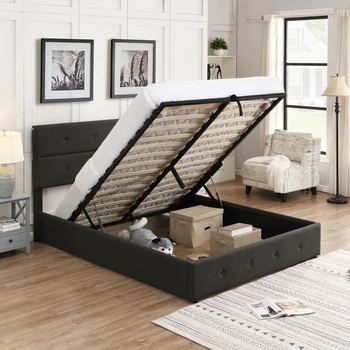 Кровать-платформа с мягкой обивкой, с местом для хранения, подходит для спален, размера 