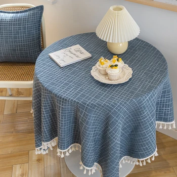 Круглый стол, скатерть, ветровая синяя скатерть, круглая подушка для журнального столика, маленькая скатерть
