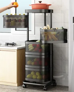 Кухонная многослойная тележка для овощей и фруктов, напольный шкив, который может вращаться, Подставка для хранения бутылок с приправами, различных закусок