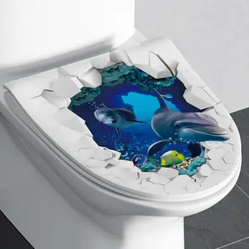 Легко снимаемая наклейка на унитаз Украсьте ванную комнату водонепроницаемыми наклейками на унитаз с морскими рыбками, креативными наклейками на стену для домашних туалетов