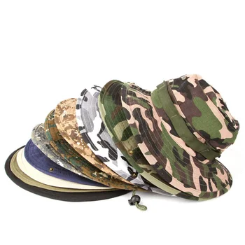 Летние Мужские и женские Камуфляжные хлопковые кепки для джунглей, рыбалка на открытом воздухе, Кемпинг, Альпинизм, Солнцезащитный крем, Круглая шляпа Boonie