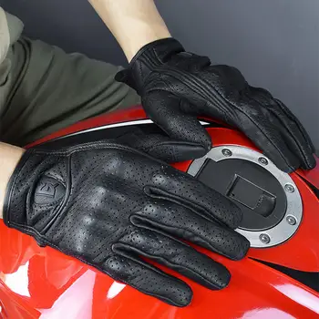 Летние кожаные мотоциклетные перчатки премиум-класса для вождения, черные