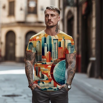Летняя мужская футболка большого размера с 3D-печатью, футболка с круглым кругом, новинка 2023, модный мужской топ для отдыха