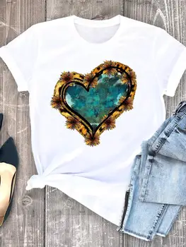 Летняя одежда, модные женские футболки, повседневные футболки с коротким рукавом, милые женские футболки с изображением сердца 90-х, обычная женская одежда с графическим рисунком