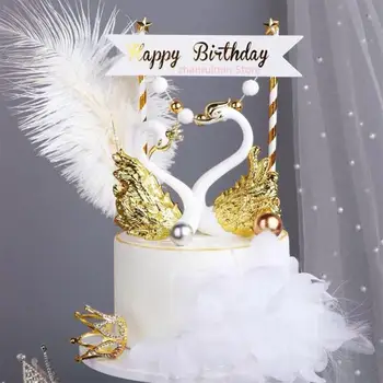 /Лот Стеклянный стол в виде короны с лебедем Для выпечки, Декоративное украшение на день рождения, годовщину, Топпер для торта, фигурка, пресс-папье, стол для домашнего декора