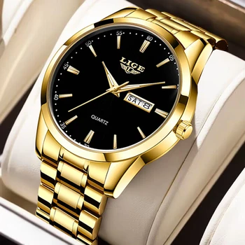 Лучший бренд класса люкс LIGE Оригинальные Модные Кожаные Часы для мужчин Спортивные Водонепроницаемые Мужские Кварцевые наручные часы Relogio Masculino