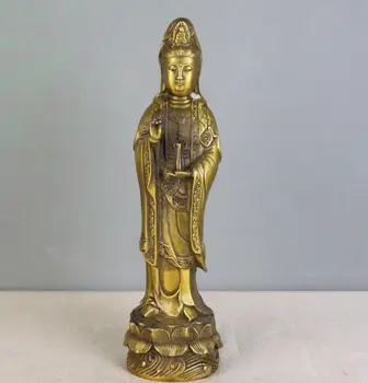 Медная Статуя Тибетского Будды Гуаньинь из чистой меди, сидящего у подножия лотоса с Рукой Орхидеи из чистой бутылки в стиле Цин