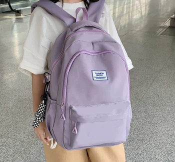 Милый рюкзак с подвеской, модный школьный рюкзак с буквенным принтом, однотонная сумка на плечо, студенческий рюкзак на молнии, сумка для книг большой емкости