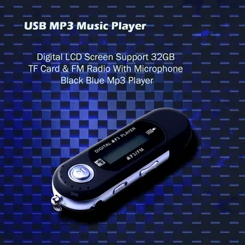 Мини USB MP3-плеер с цифровым ЖК-экраном, поддержка 32 ГБ TF-карты и FM-радио с микрофоном, Черный, синий Mp3-плеер