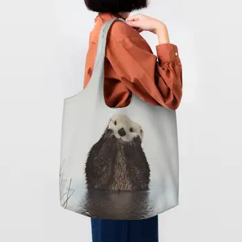 Многоразовая хозяйственная сумка из морской выдры, женская холщовая сумка через плечо, портативные сумки для покупок с домашними животными, сумки для покупок, сумочка для фотографий