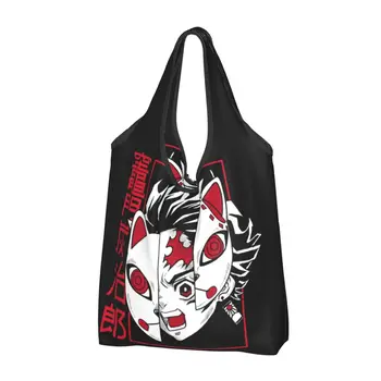 Многоразовая хозяйственная сумка Demon Slayer Kimetsu No Yaiba, женская сумка-тоут, портативные сумки для покупок из бакалеи Kamado Tanjirou
