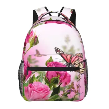 Многофункциональный Рюкзак с цветочной бабочкой, классический базовый водостойкий повседневный рюкзак для путешествий с боковыми карманами для бутылок