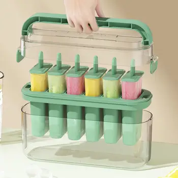 Модернизированный набор форм для мороженого на 6 сеток с крышкой, палочки для мороженого, легко снимаемый дизайн, форма для мороженого для детей