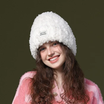 Модная однотонная теплая шапка-бини для женщин, Зимняя Новая Ветрозащитная вязаная шапка из кроличьего меха