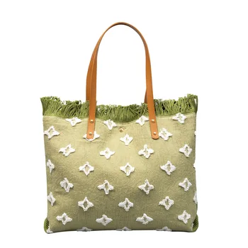Модная холщовая сумка с кисточками, утолщенная двухслойная холщовая сумка, простая сумка-тоут для пригородных поездок, женская сумка через плечо большой емкости