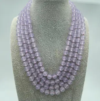 Модное женское ожерелье из натурального лавандового нефрита в 4 ряда.