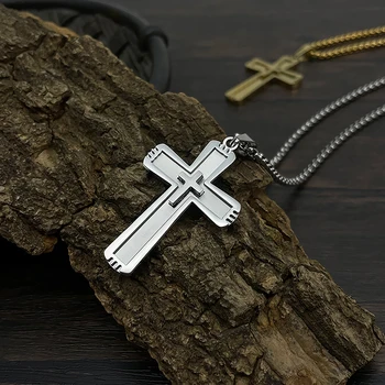 Модное крутое христианское мужское ожерелье с двойным крестом, ожерелье из нержавеющей стали, хип-хоп Персонализированные религиозные Модные украшения