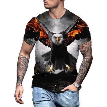 Модные футболки с рисунком орла, винтажный тренд, принт черепа, короткий рукав, повседневная мужская футболка с круглым вырезом, пуловер, уличная рубашка в стиле панк