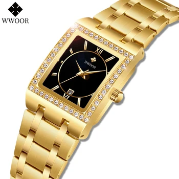 Модный бренд Wwoor, полностью из нержавеющей стали, Роскошное золото, женские Изысканные подарочные часы с бриллиантами, Montre Femme Relogio Feminino
