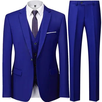 Модный мужской повседневный деловой костюм, комплект из 3 предметов /мужские блейзеры на двух пуговицах, брюки, жилет, жилетка