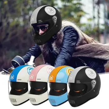 Мотоциклетные винтажные шлемы Унисекс мотошлемы для скутеров с защитой от запотевания Винтажные мотоциклетные шлемы с зеркальным дизайном в стиле ретро HD