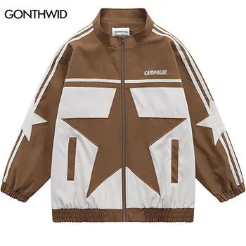Мужская спортивная куртка Y2K в стиле хип-хоп, ретро, пальто в стиле пэчворк в звездную полоску, уличная одежда, модные куртки в американском стиле Harajuku
