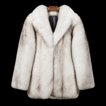 Мужская шуба из искусственного лисьего меха Средней длины, Новая зимняя толстая имитация искусственного меха, Теплое пальто, мужское пальто, Верхняя одежда