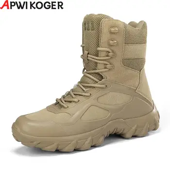 Мужские военные кожаные ботинки, высокие армейские ботинки для пустыни, армейские ботинки на шнуровке, мужские ботинки, уличная обувь, ботильоны
