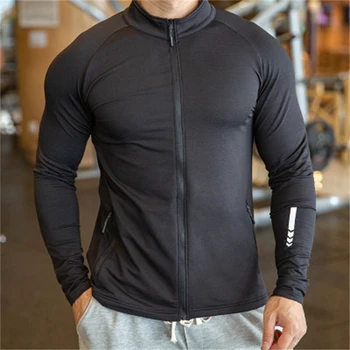 Мужские спортивные куртки для фитнеса, повседневная спортивная одежда на молнии, Быстросохнущая мужская куртка для тренировок в спортзале на открытом воздухе, пальто для тренировок по бегу