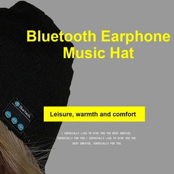 Музыкальный наушник, совместимый с Bluetooth, вязаная зимняя беспроводная шапочка-бини Со светодиодным индикатором, регулятор громкости, Встроенный стереодинамик