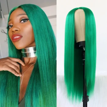 Мятно-зеленый кружевной парик 24-дюймовые прямые кружевные парики из термостойких волокон для женщин, парики из натуральной средней части, парики для косплея