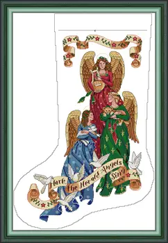 Набор для вышивания крестиком Joy Sunday с предварительной печатью, сделай сам, простой узор Aida, 14/11-каратный набор для вышивания из штампованной ткани-чулок Herald Angels