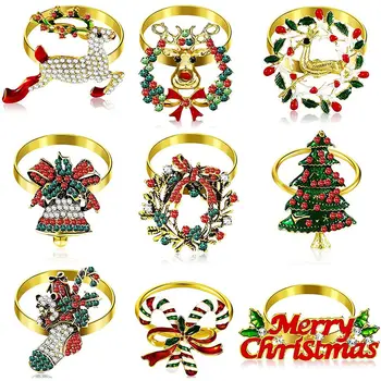 Набор рождественских колец для салфеток из 9 предметов, Металлический Рождественский держатель для салфеток, Декор для колец для салфеток в виде Рождественской елки