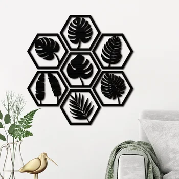 [Настенный орнамент] Mz140 Креативные трехмерные деревянные наклейки на стену в скандинавском стиле с шестиугольными листьями для украшения дома