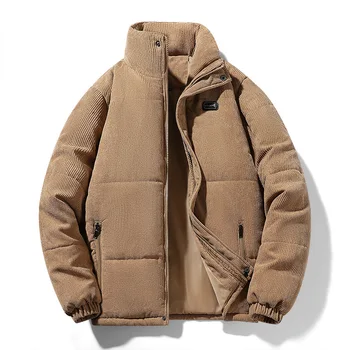 Новая куртка для мужчин, осенне-зимняя Толстая вельветовая куртка, пальто в стиле харадзюку, деловой Досуг, воротник-стойка, Свободная мужская модная одежда