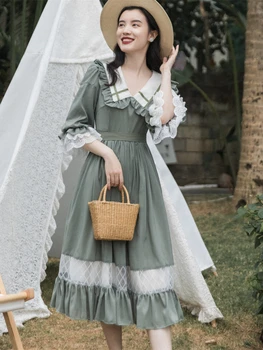 Новинка 2023 года, Летнее женское платье Milk Sweet Vintage French Palace Escape Princess Daily, Зеленое праздничное платье Лолиты